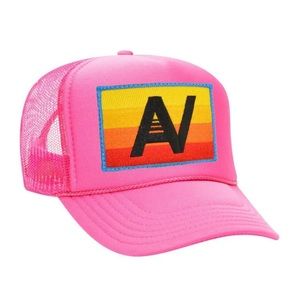 Aviator Nation neon pink rainbow logo trucker hat